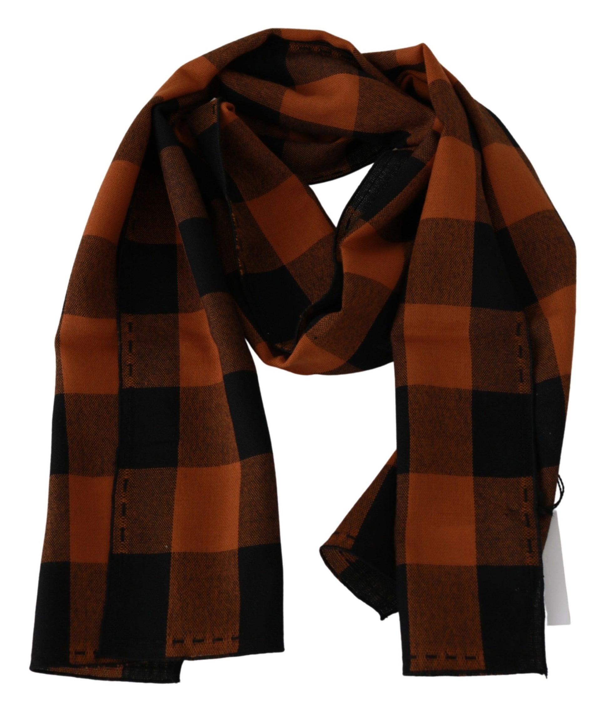 Costume National Chic Orange Check Wool Blend Scarf - KALAJ