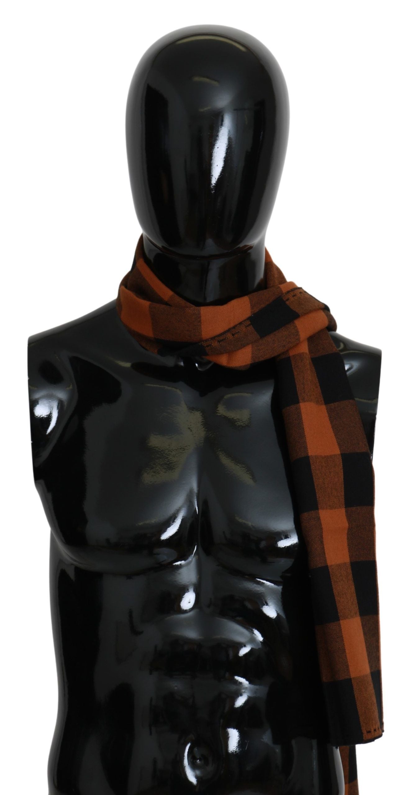 Costume National Chic Orange Check Wool Blend Scarf - KALAJ