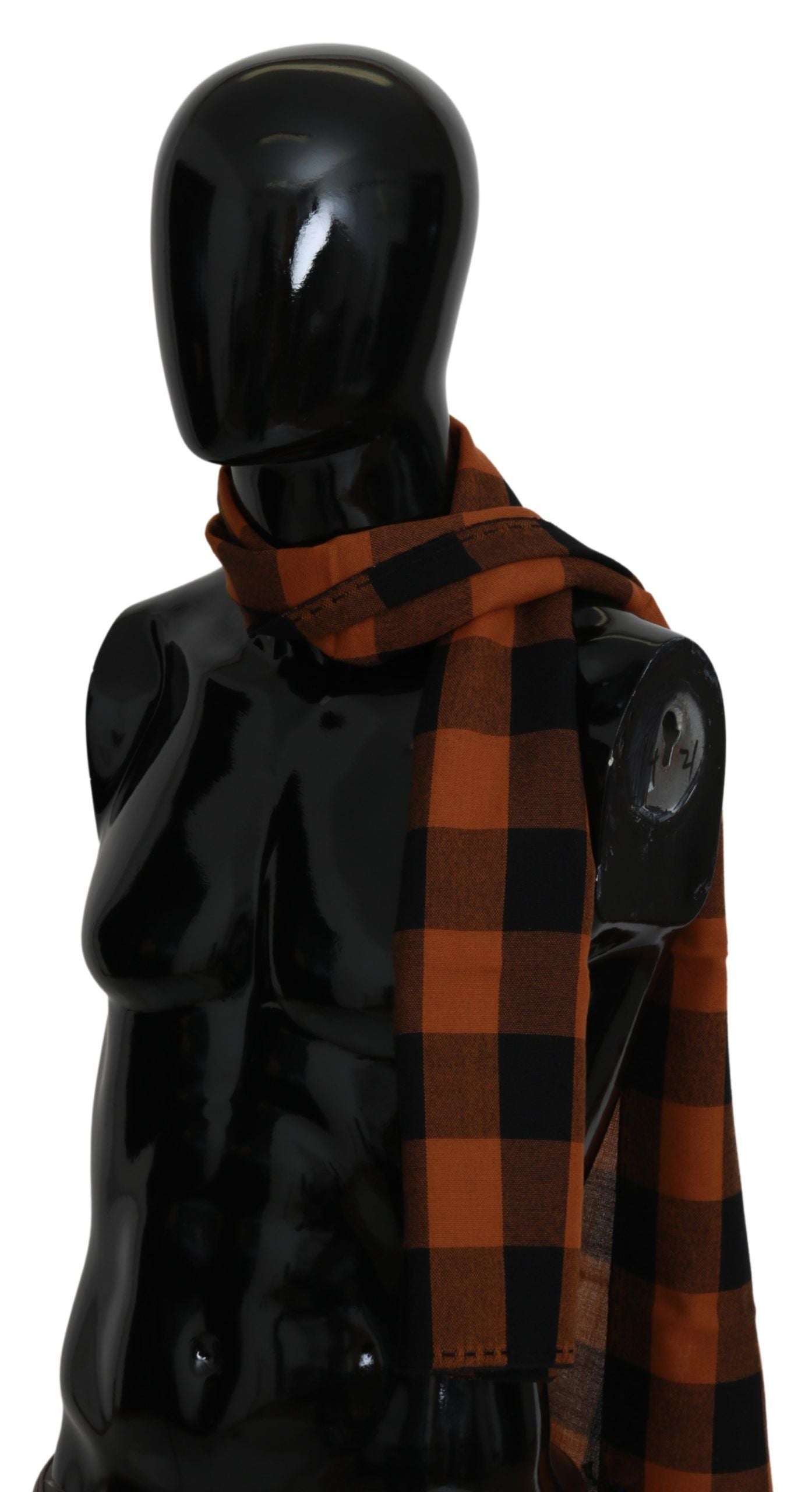 Costume National Chic Orange Check Wool Blend Scarf - KALAJ