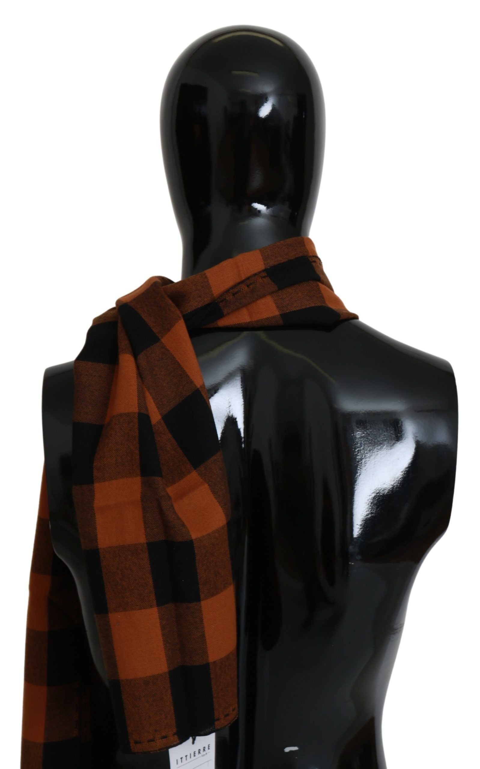 Costume National Chic Orange Check Wool Blend Scarf - KALAJ