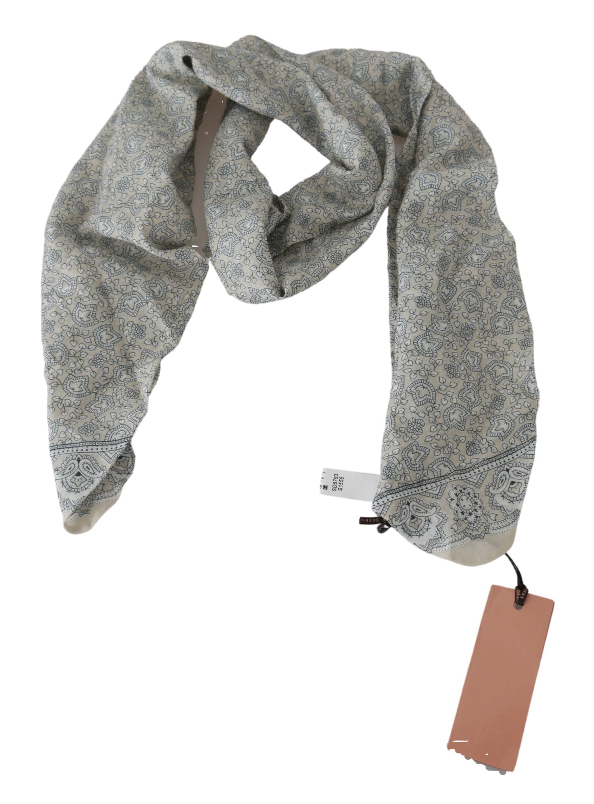 Ermanno Scervino Chic Cotton Scarf in Beige & Blue Fantasy Print - KALAJ