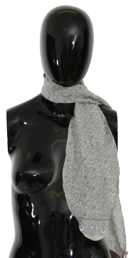 Ermanno Scervino Chic Cotton Scarf in Beige & Blue Fantasy Print - KALAJ