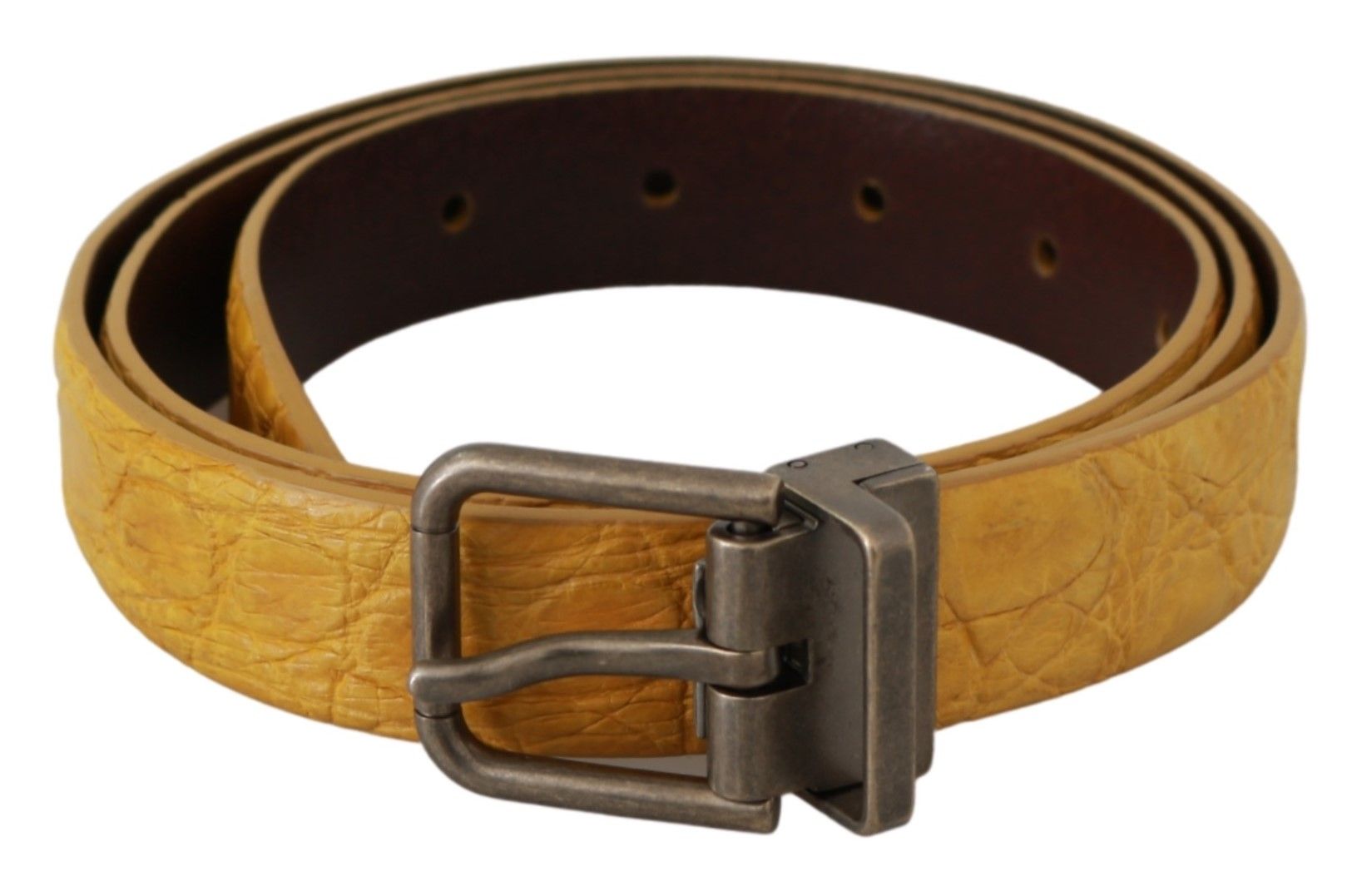 Dolce & Gabbana Exotic Yellow Animal Pattern Leather Belt - KALAJ