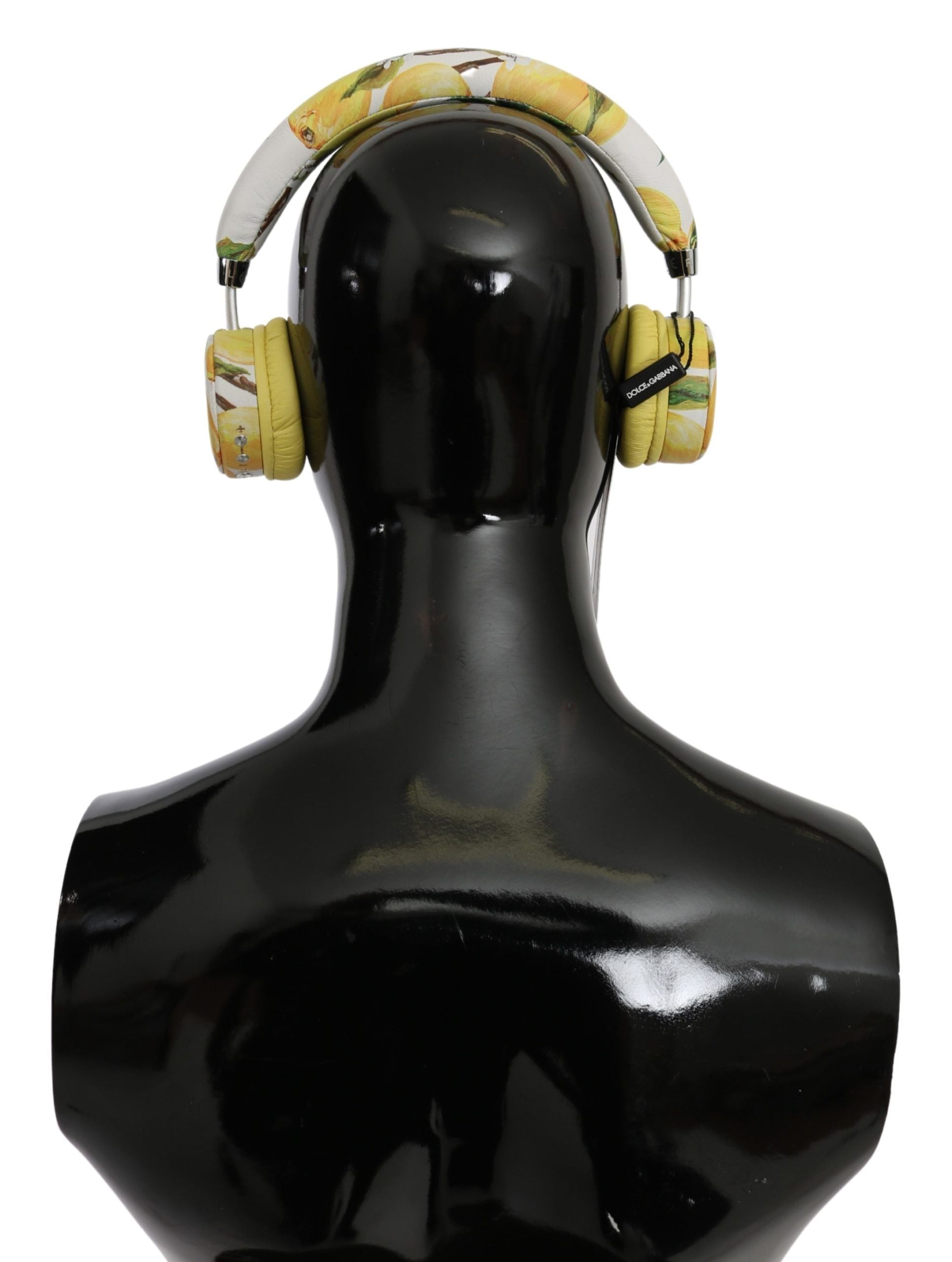 Dolce & Gabbana Chic White Leather Headphones with Yellow Print - KALAJ