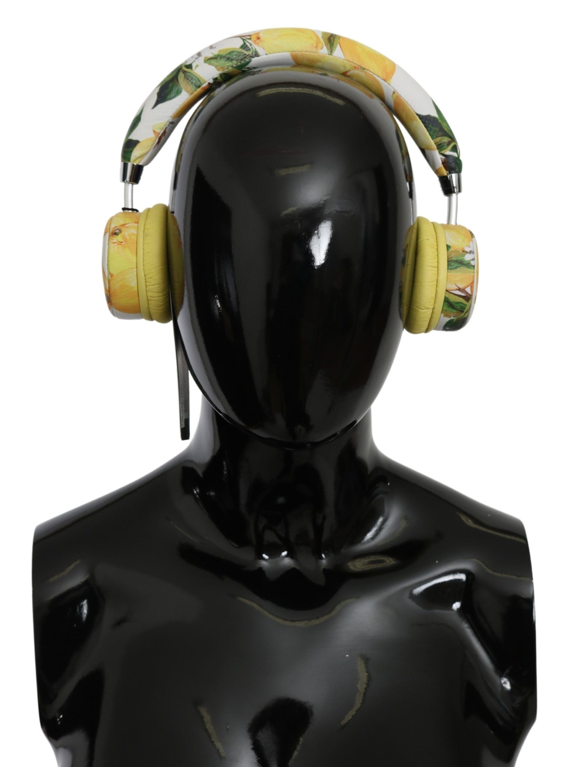 Dolce & Gabbana Chic White Leather Headphones with Yellow Print - KALAJ