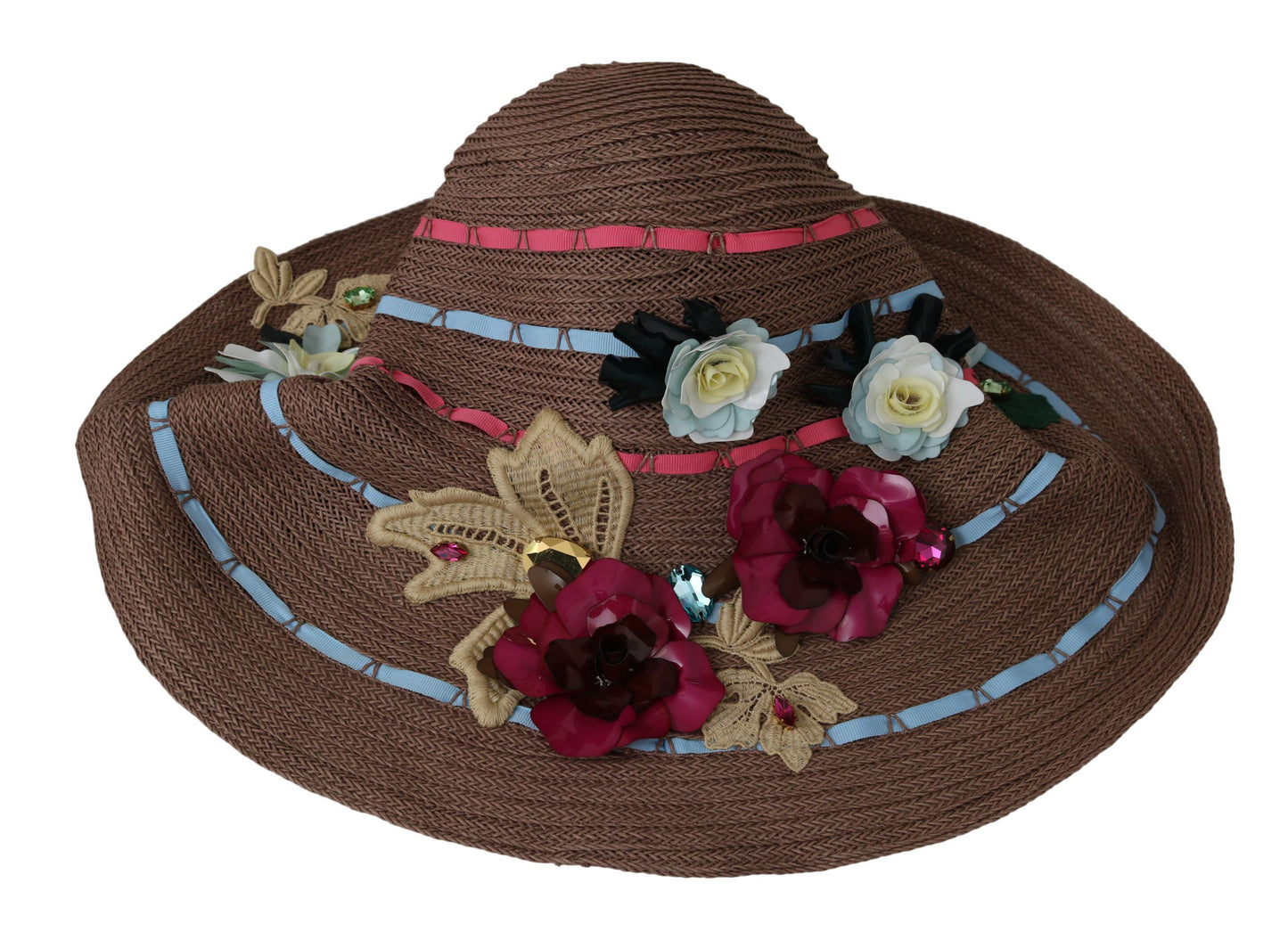 Dolce & Gabbana Elegant Floppy Straw Hat with Floral Accents - KALAJ