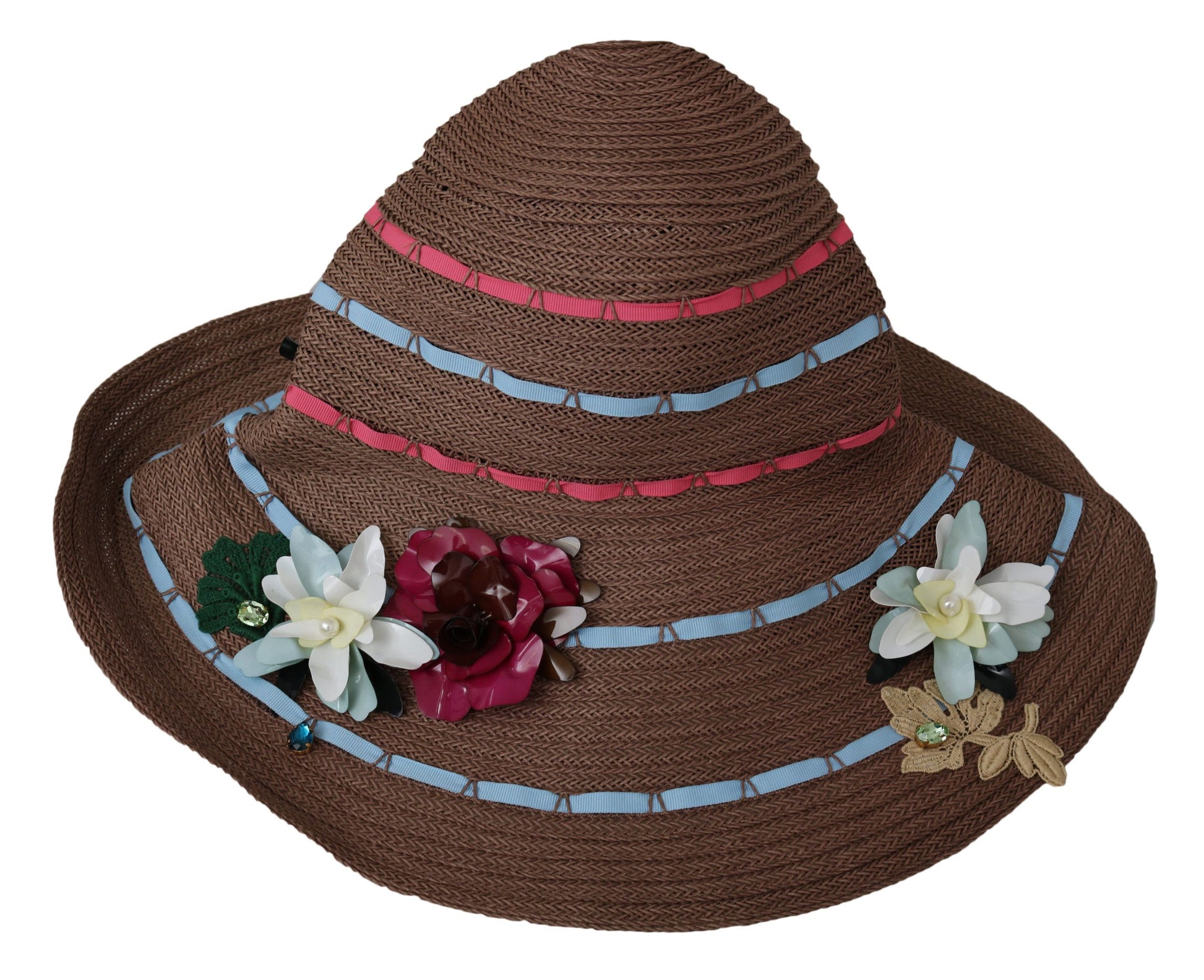 Dolce & Gabbana Elegant Floppy Straw Hat with Floral Accents - KALAJ