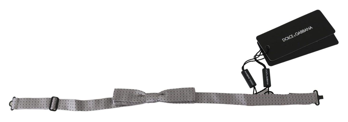 Dolce & Gabbana Elegant Silk Gray Polka Dot Bow Tie - KALAJ