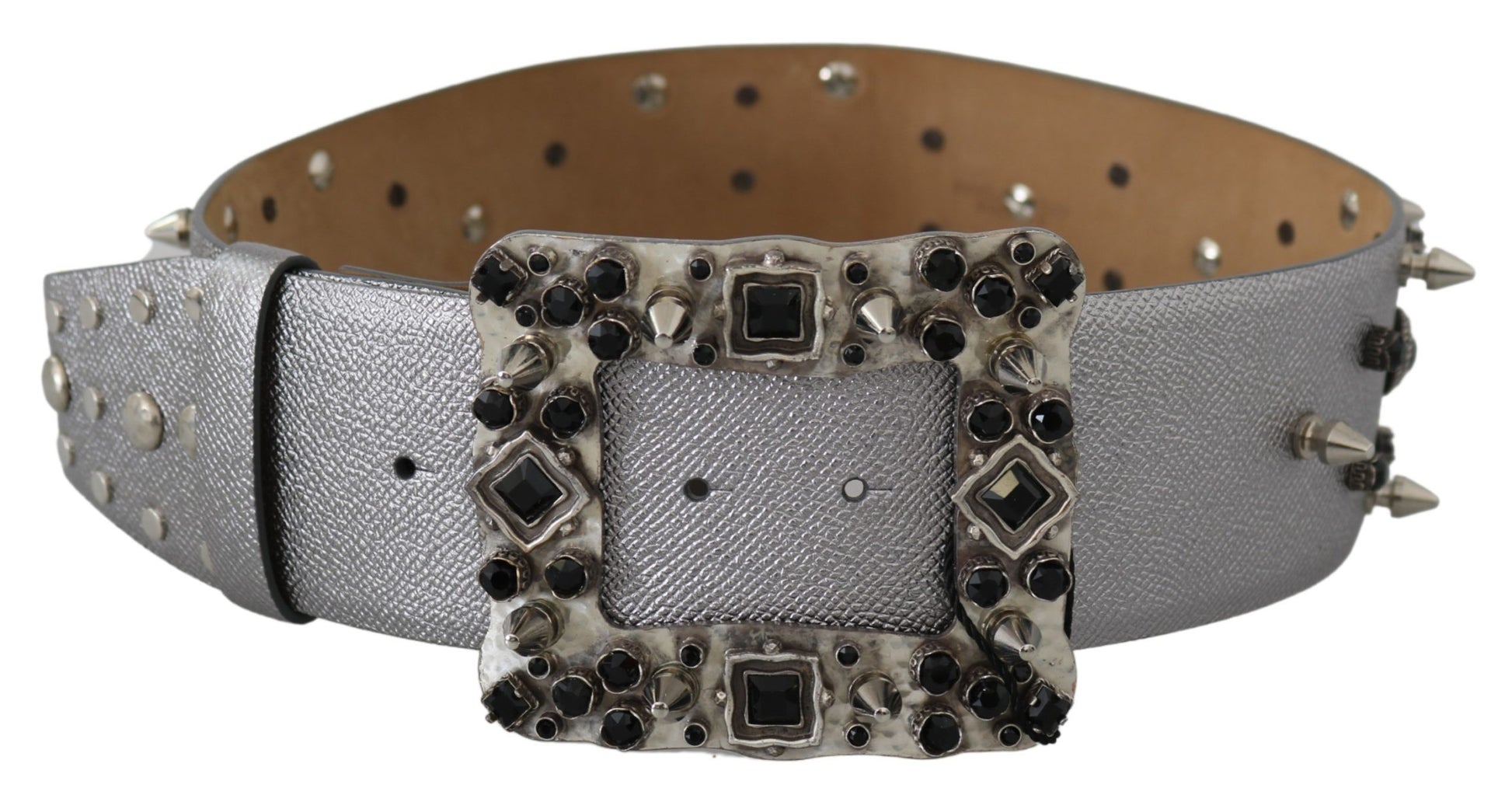 Dolce & Gabbana Stunning Silver Leather Crystal-Studded Belt - KALAJ