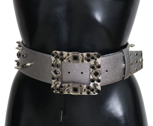 Dolce & Gabbana Stunning Silver Leather Crystal-Studded Belt - KALAJ