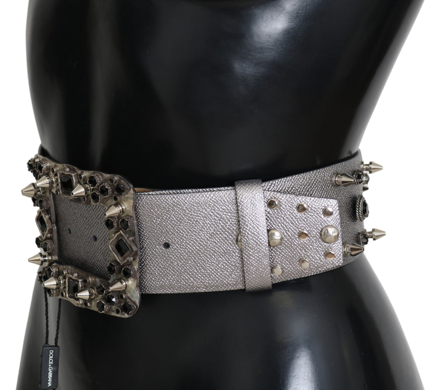 Dolce & Gabbana Stunning Silver Leather Crystal-Studded Belt - KALAJ