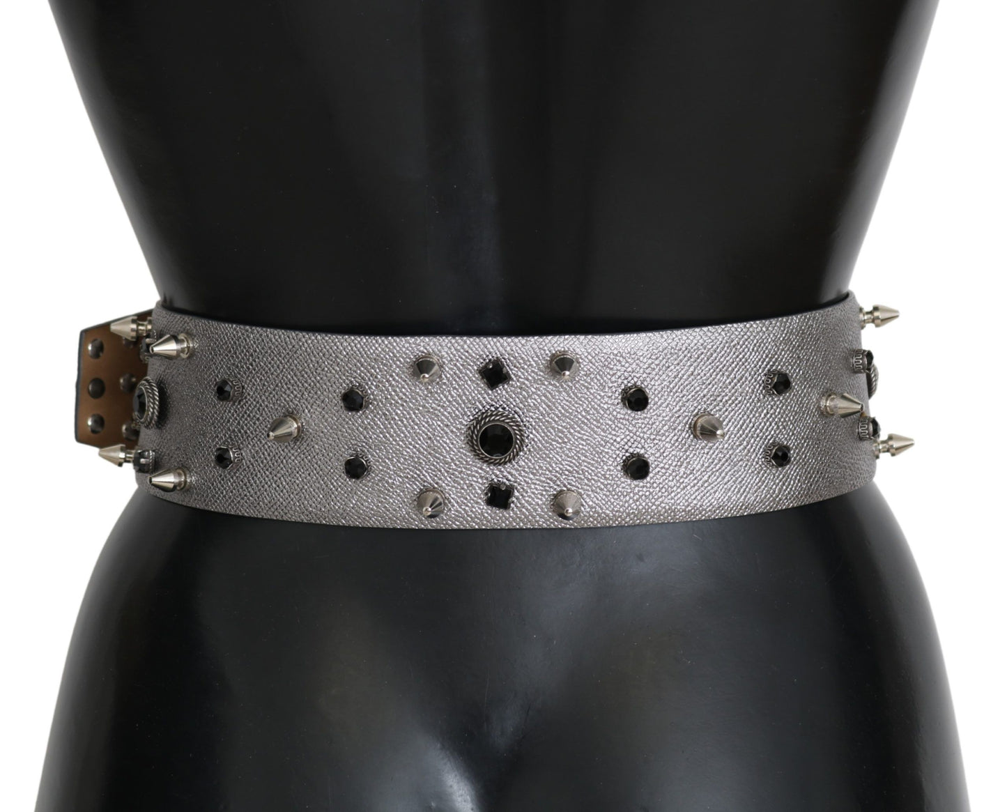 Dolce & Gabbana Stunning Silver Leather Crystal-Studded Belt - KALAJ