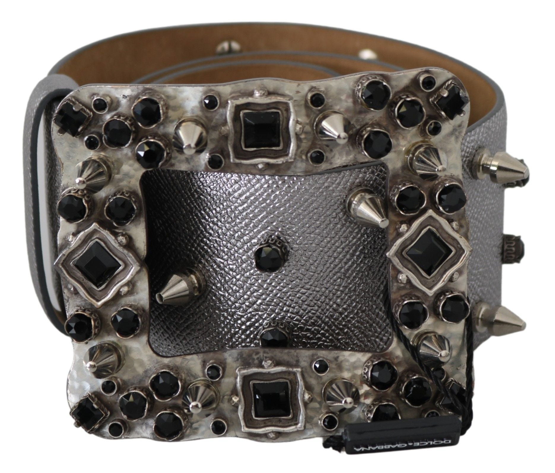 Dolce & Gabbana Stunning Silver Leather Crystal-Studded Belt - KALAJ