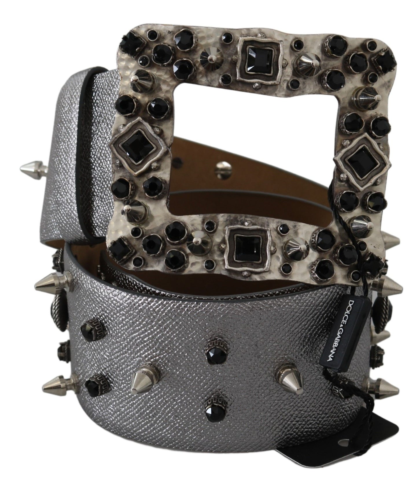 Dolce & Gabbana Stunning Silver Leather Crystal-Studded Belt - KALAJ