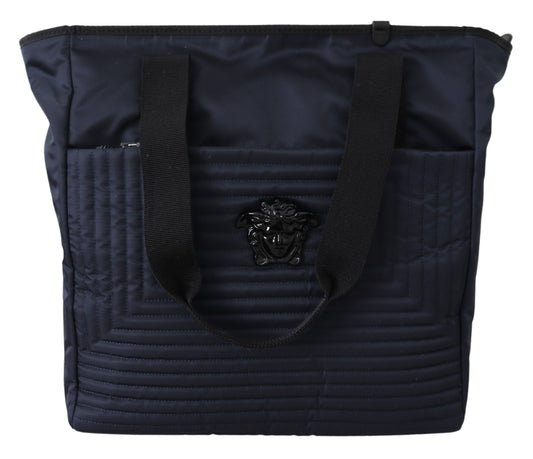 Versace Elegant Blue Nylon Tote Bag - KALAJ