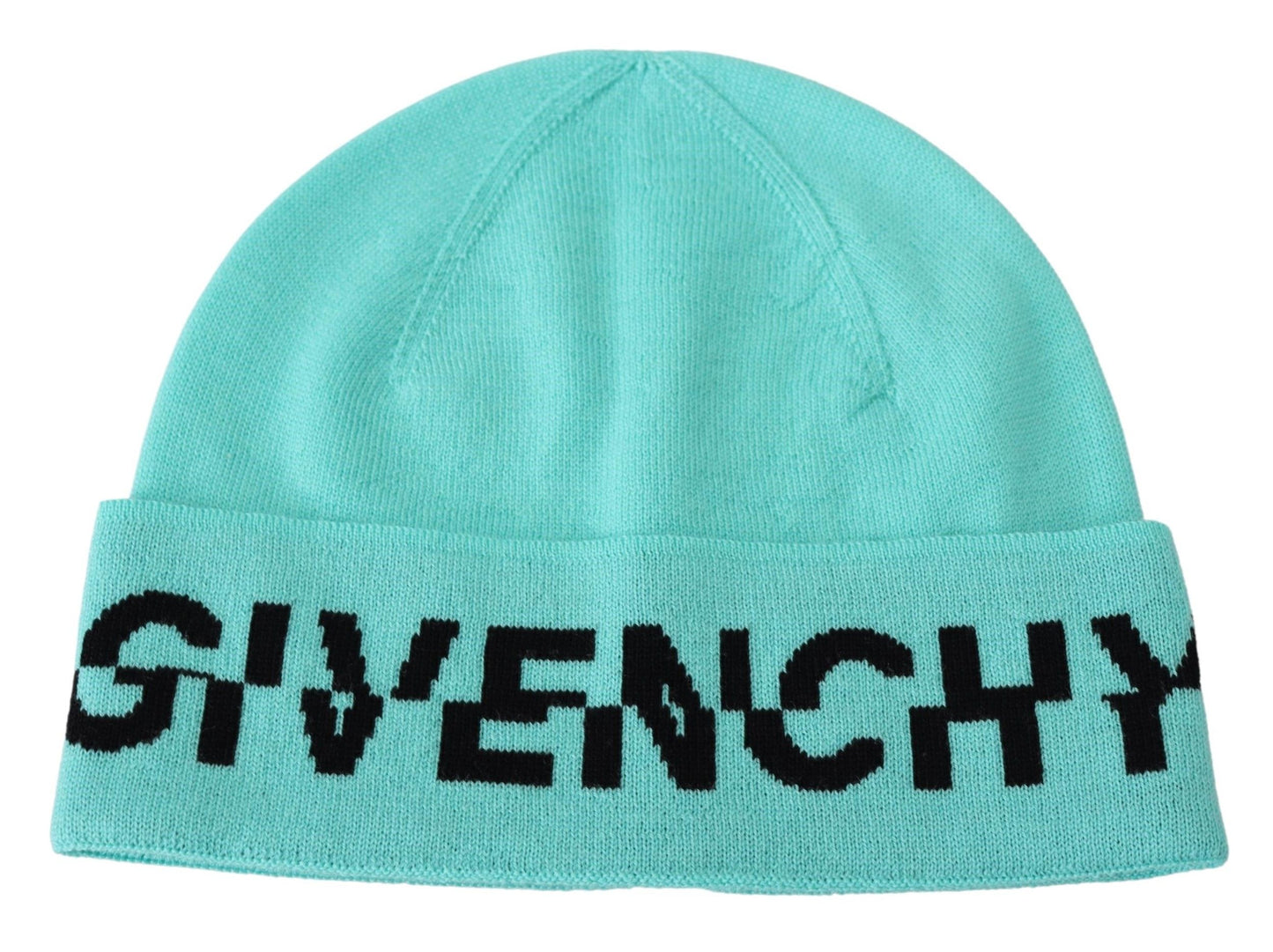 Givenchy Aquamarine Green Wool Beanie with Signature Logo - KALAJ