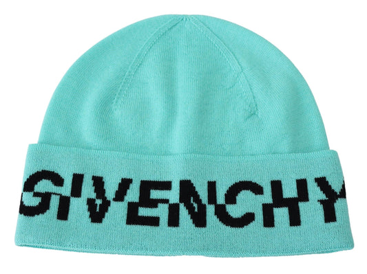 Givenchy Aquamarine Green Wool Beanie with Signature Logo - KALAJ