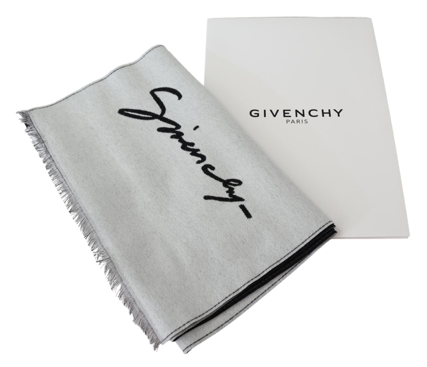 Givenchy Elegant Monochrome Wool-Silk Blend Scarf - KALAJ