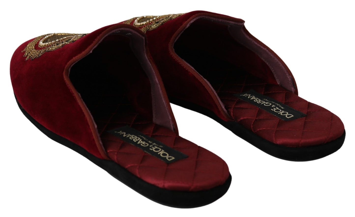 Dolce & Gabbana Red Velvet Embroidered Slides