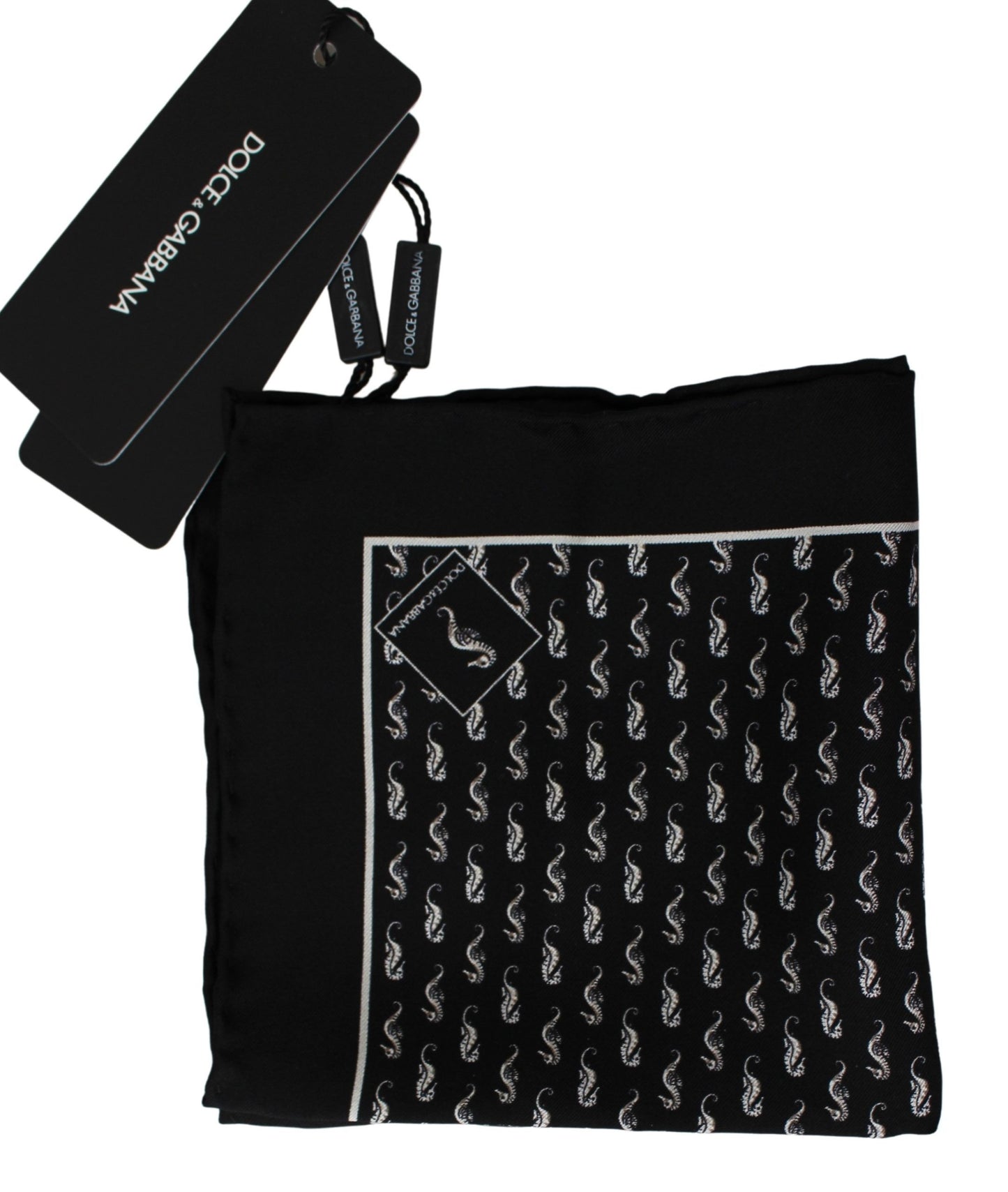 Dolce & Gabbana Elegant Black Silk Seahorse Scarf - KALAJ