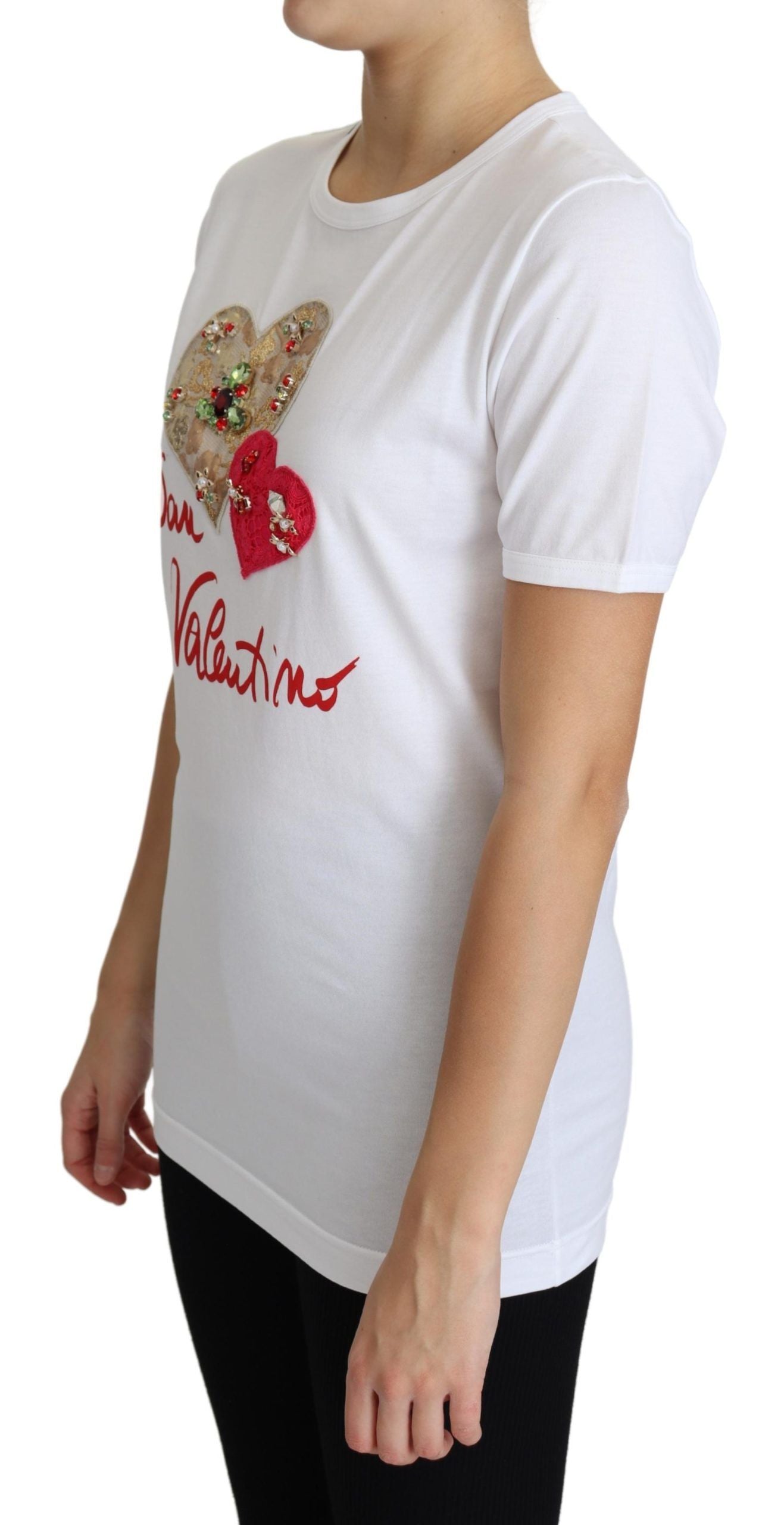 Dolce & Gabbana Crystal-Embellished White Cotton Tee