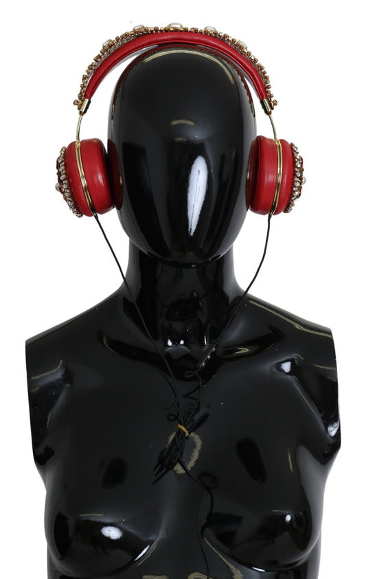 Dolce & Gabbana Exquisite Red Crystal Leather Headphones - KALAJ