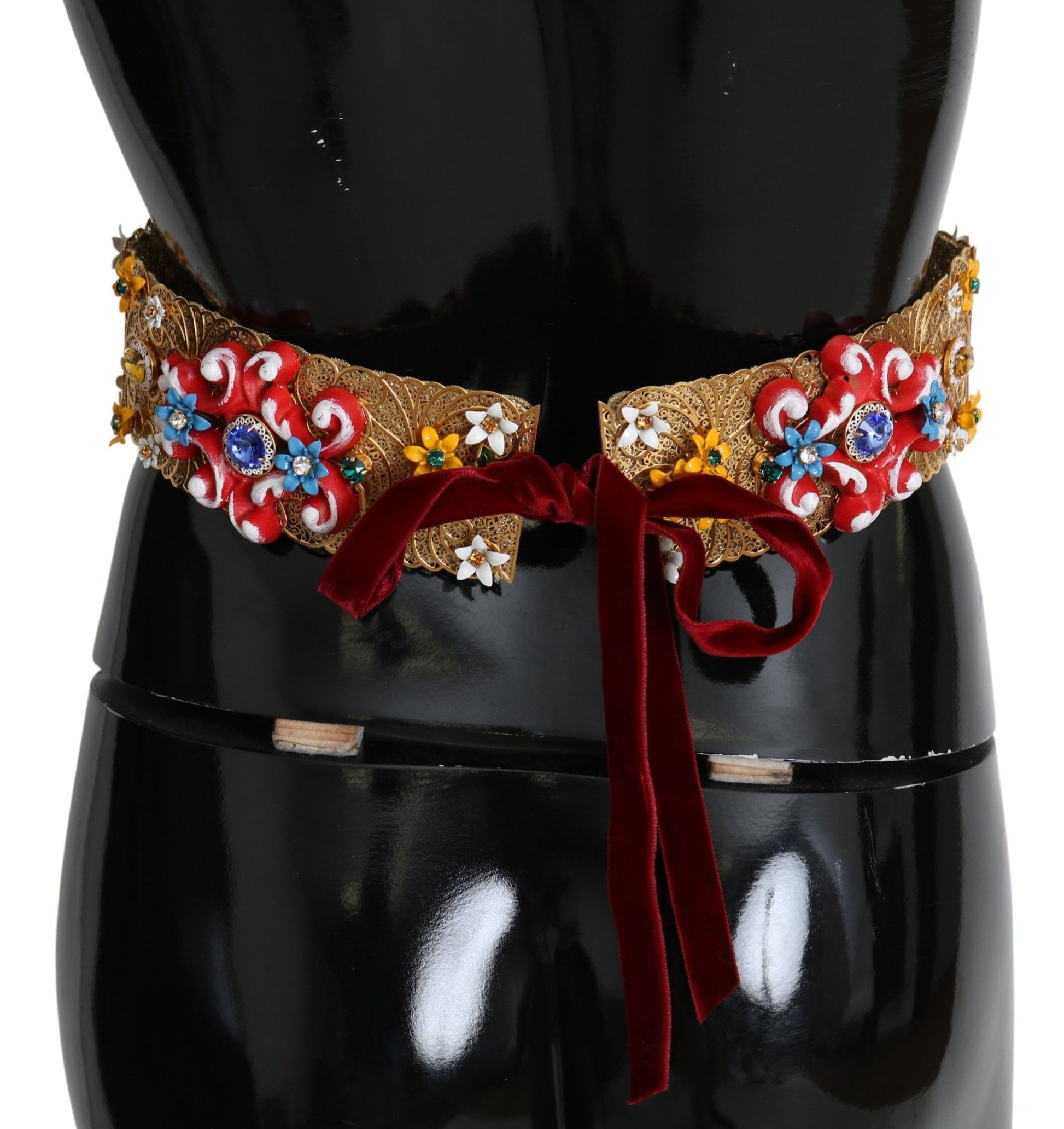 Dolce & Gabbana Golden Floral Crystal Embellished Waist Belt - KALAJ