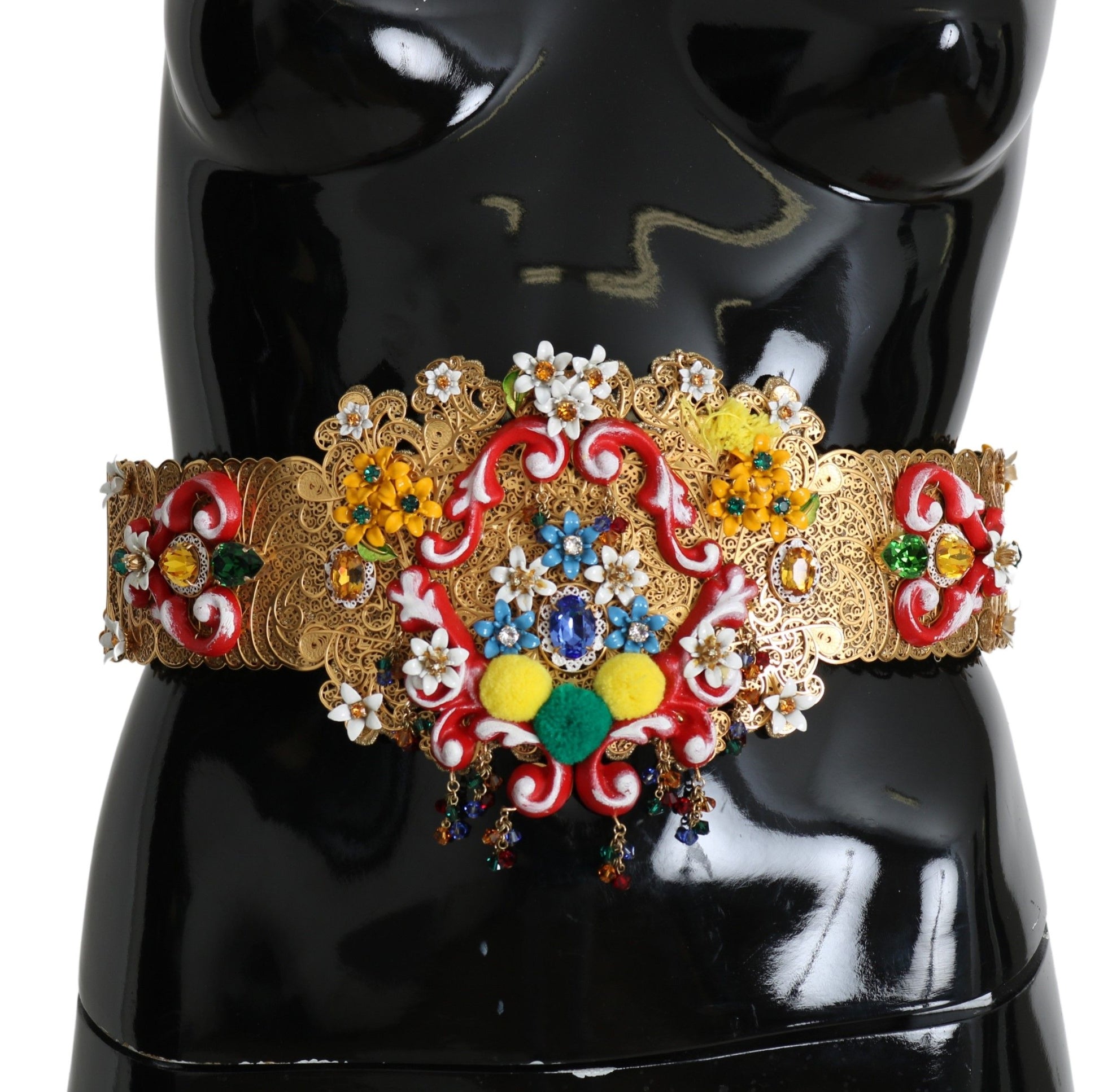 Dolce & Gabbana Golden Floral Crystal Embellished Waist Belt - KALAJ