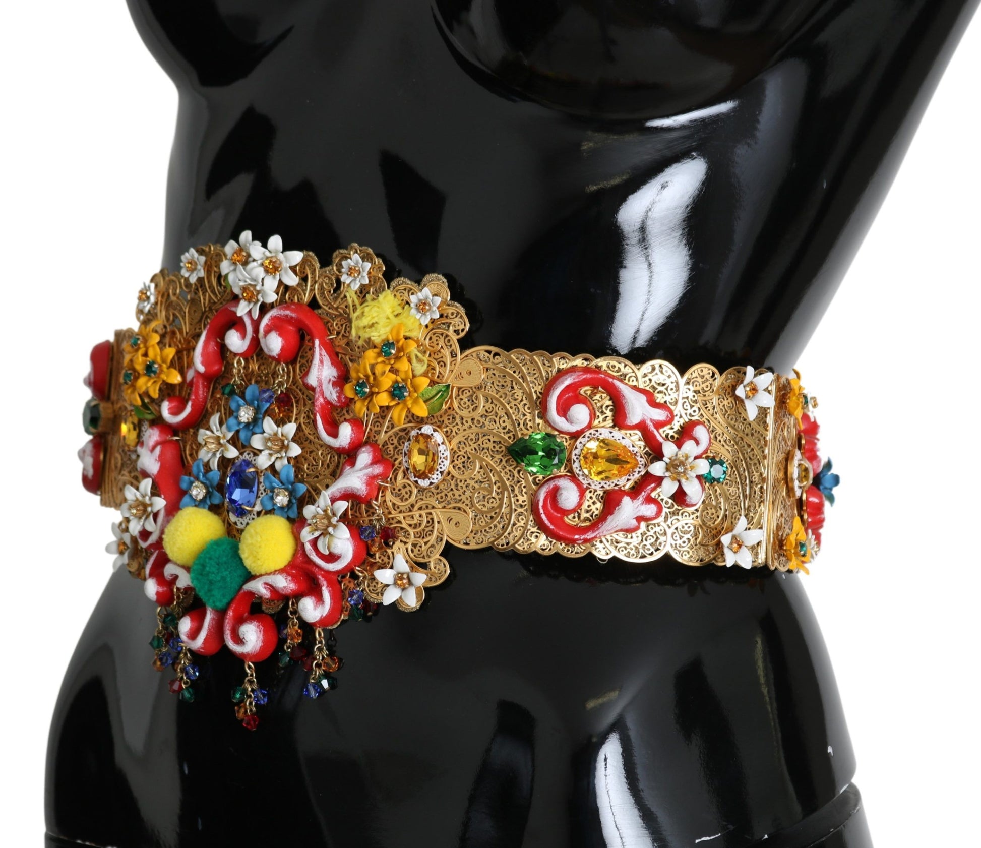 Dolce & Gabbana Golden Floral Crystal Embellished Waist Belt - KALAJ