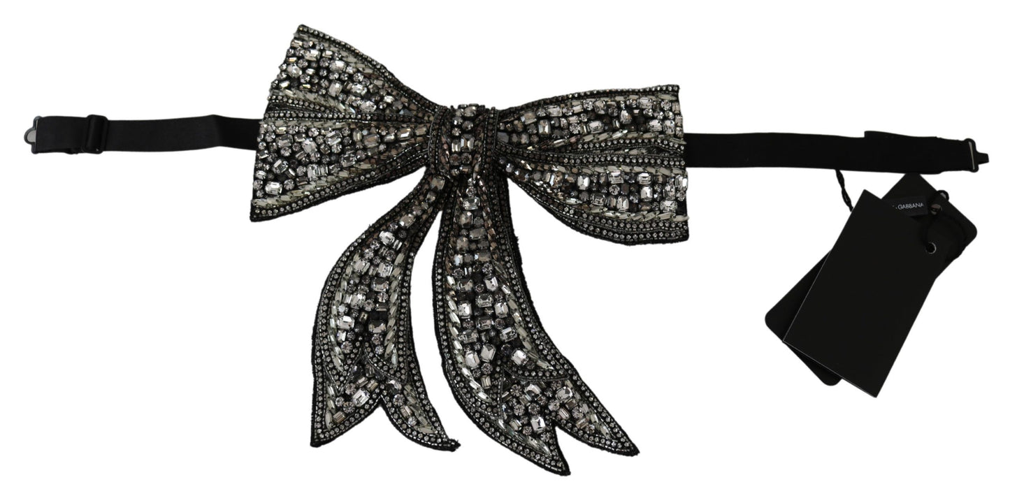 Dolce & Gabbana Silver-Tone Silk Crystal Bow Tie - KALAJ