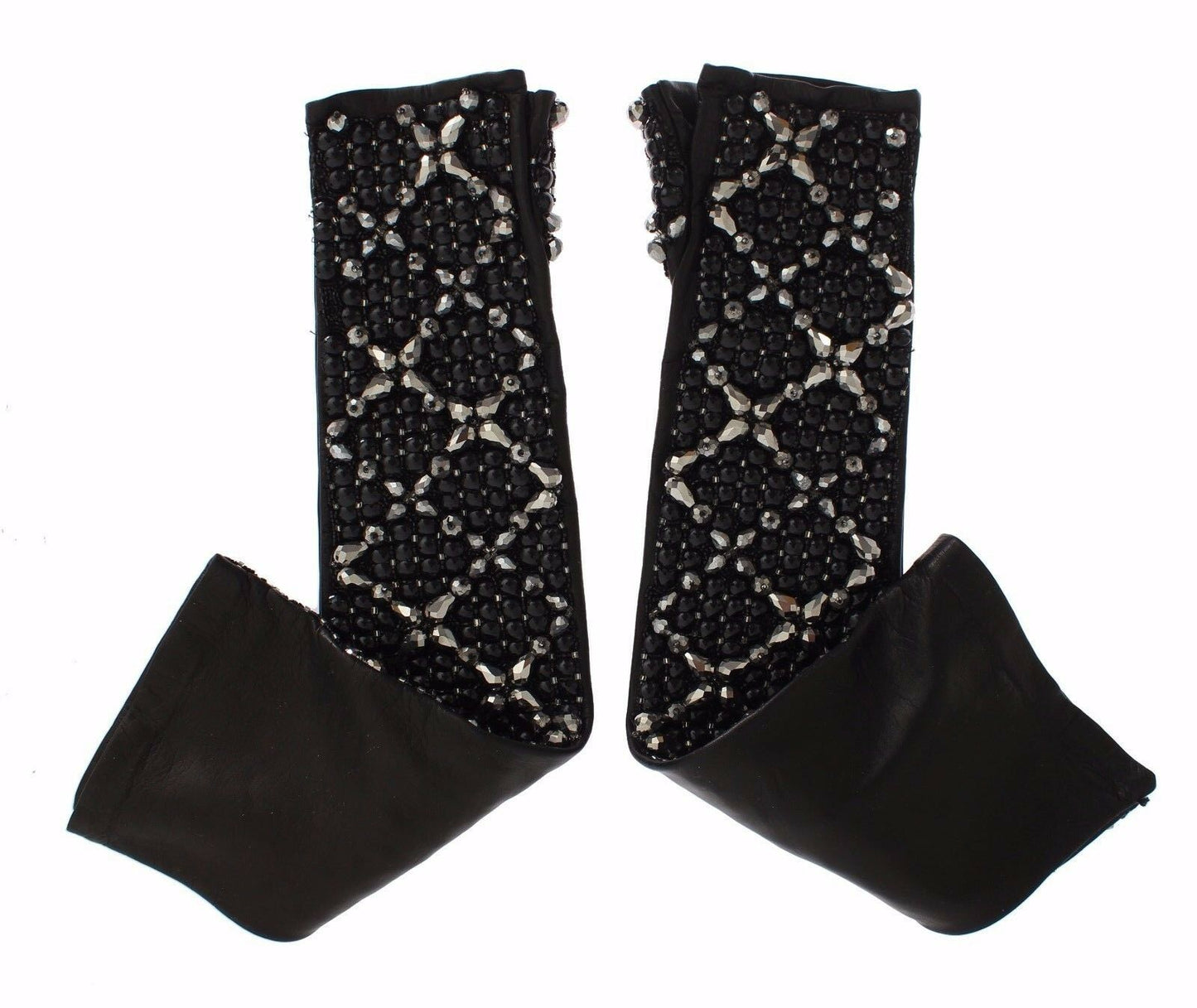 Dolce & Gabbana Elegant Crystal Beaded Leather Gloves - KALAJ