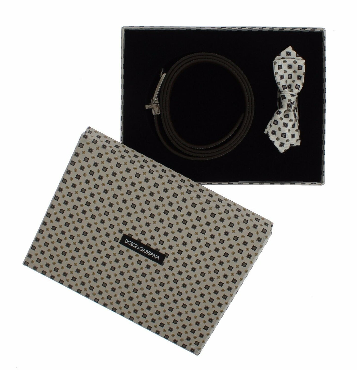 Dolce & Gabbana Elegant Baroque Silk Tie & Leather Belt Set - KALAJ