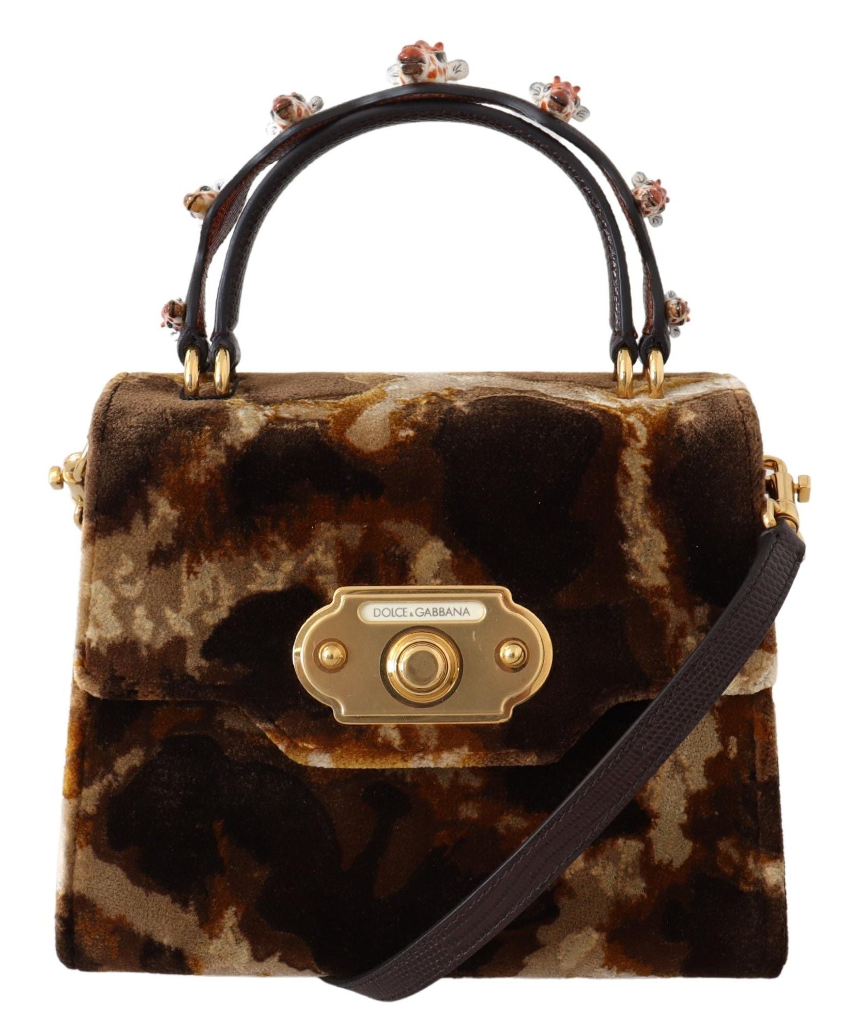 Dolce & Gabbana Elegant Giraffe Pattern Welcome Bag with Gold Accents - KALAJ