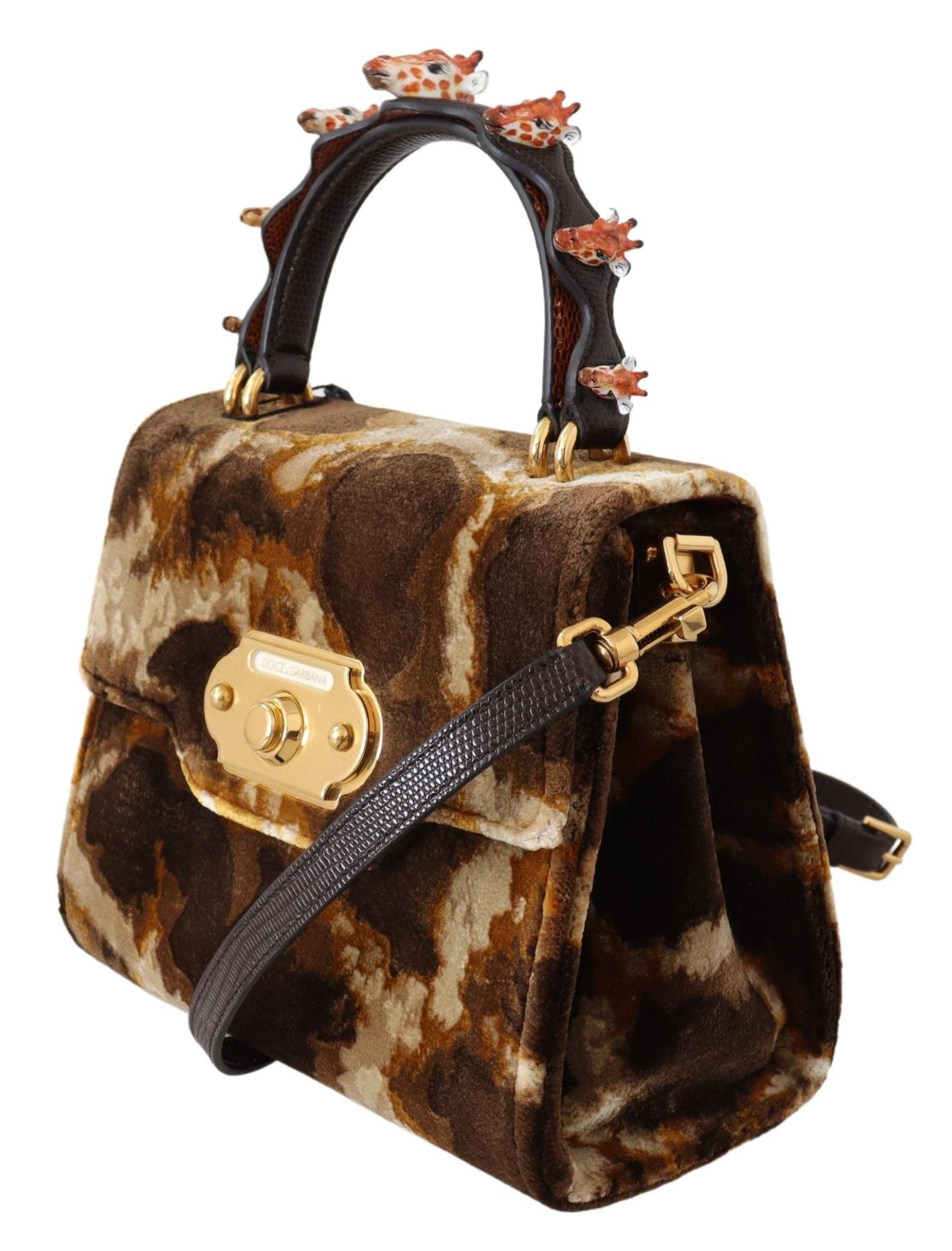 Dolce & Gabbana Elegant Giraffe Pattern Welcome Bag with Gold Accents - KALAJ