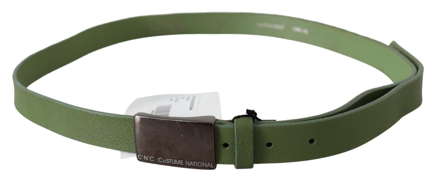 Costume National Chic Green Leather Waist Belt with Silver Buckle - KALAJ