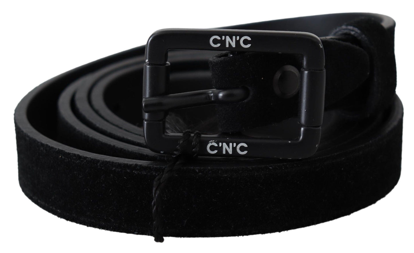 Costume National Elegant Black Velvet Buckle Leather Belt - KALAJ