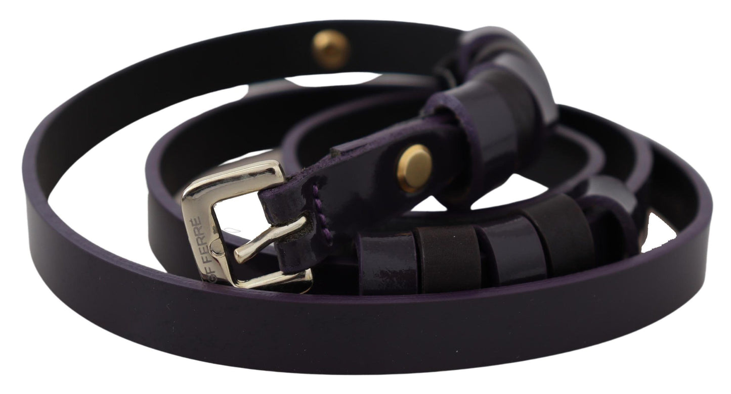 GF Ferre Chic Black Leather Belt with Chrome Silver Tone Buckle - KALAJ