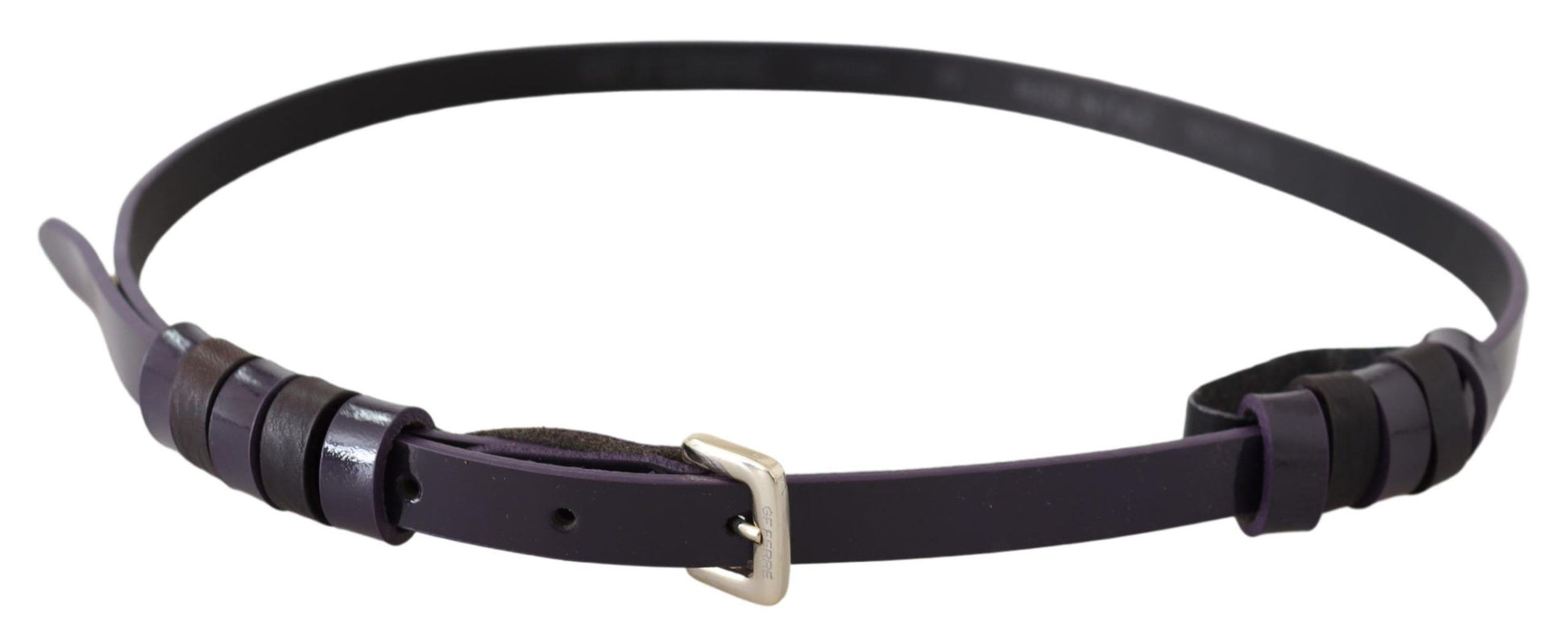 GF Ferre Chic Black Leather Belt with Chrome Silver Tone Buckle - KALAJ