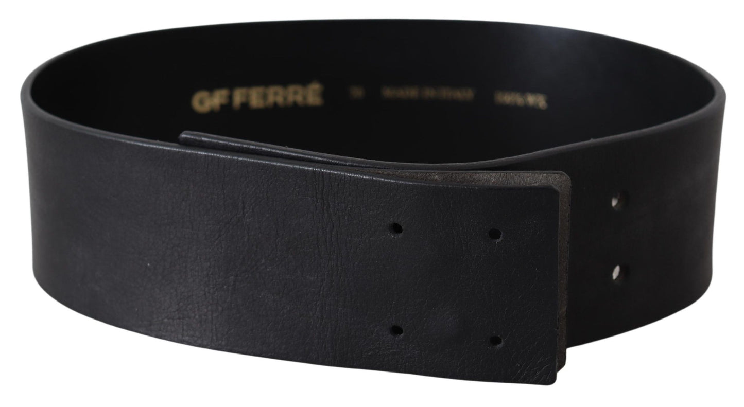 GF Ferre Elegant Solid Black Leather Belt - KALAJ