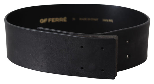 GF Ferre Elegant Solid Black Leather Belt - KALAJ