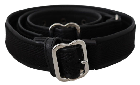 GF Ferre Chic Black Leather Waist Belt with Chrome Buckle - KALAJ