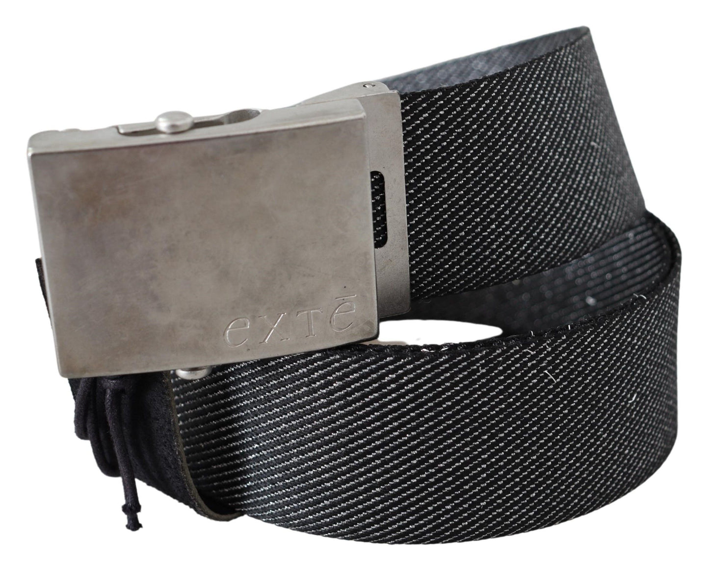 Exte Elegant Black Canvas Waist Belt with Silver Buckle - KALAJ