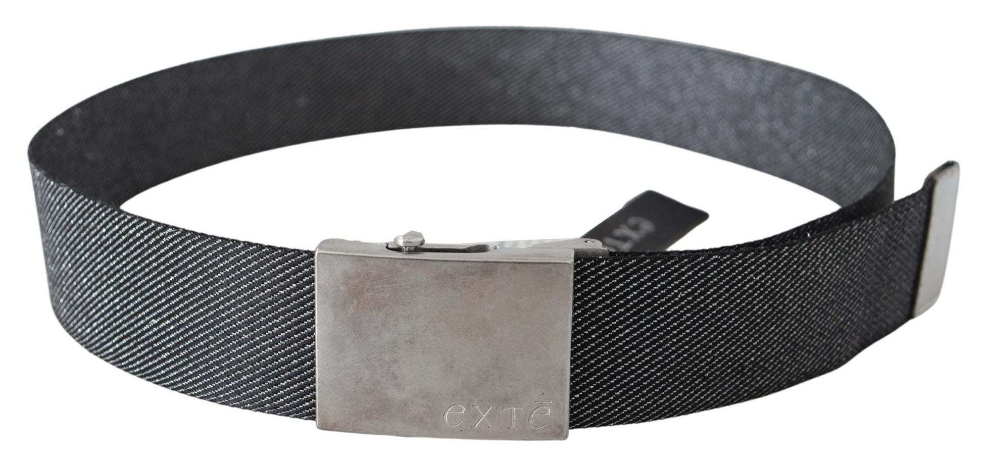 Exte Elegant Black Canvas Waist Belt with Silver Buckle - KALAJ