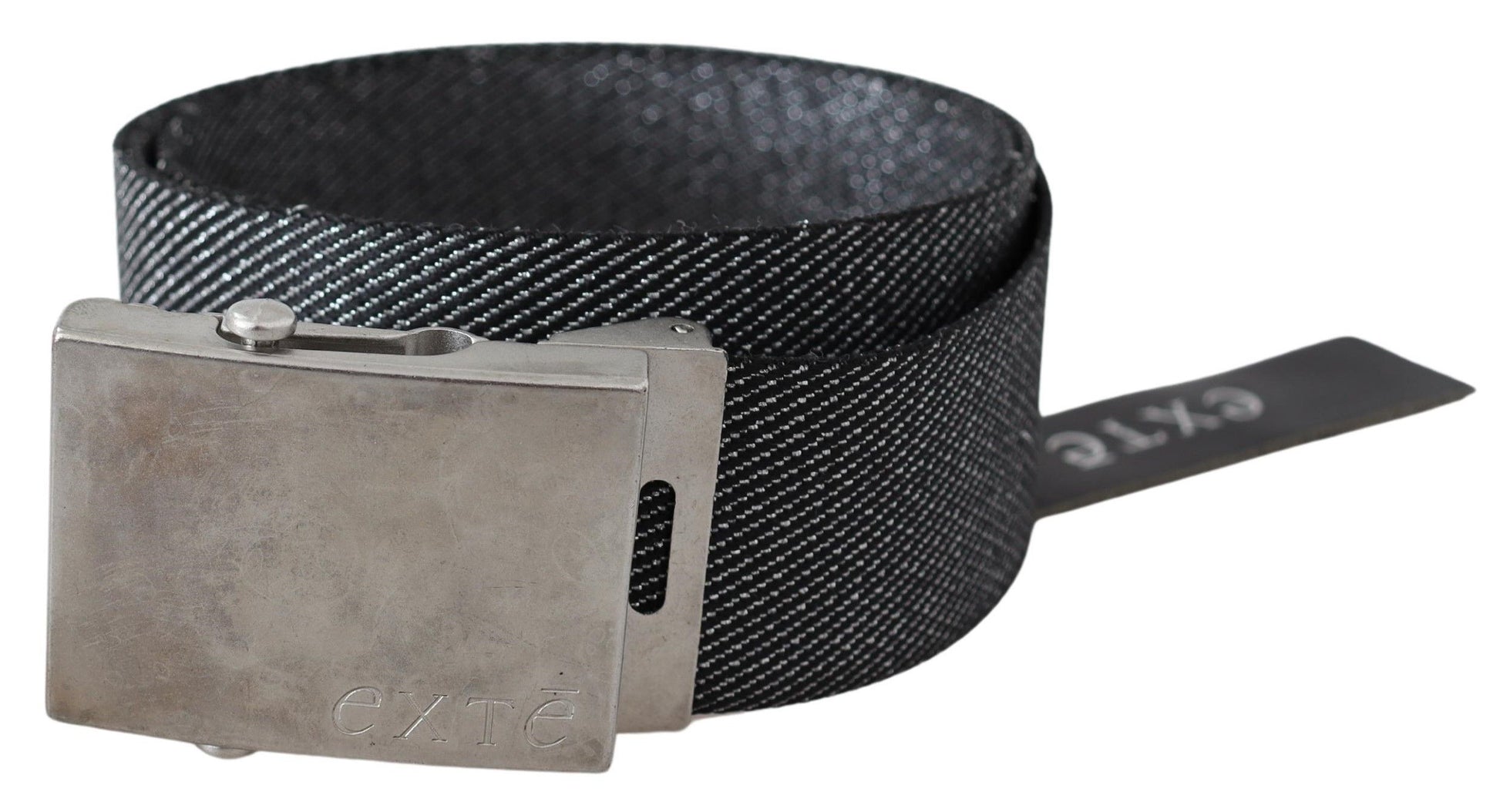 Exte Elegant Black Canvas Waist Belt with Silver Buckle - KALAJ