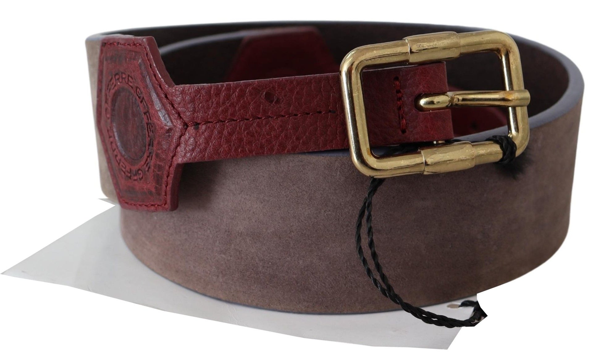 GF Ferre Elegant Brown Leather Belt with Gold Buckle - KALAJ