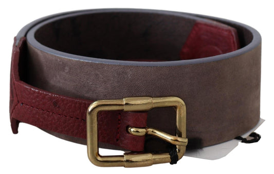 GF Ferre Elegant Brown Leather Belt with Gold Buckle - KALAJ