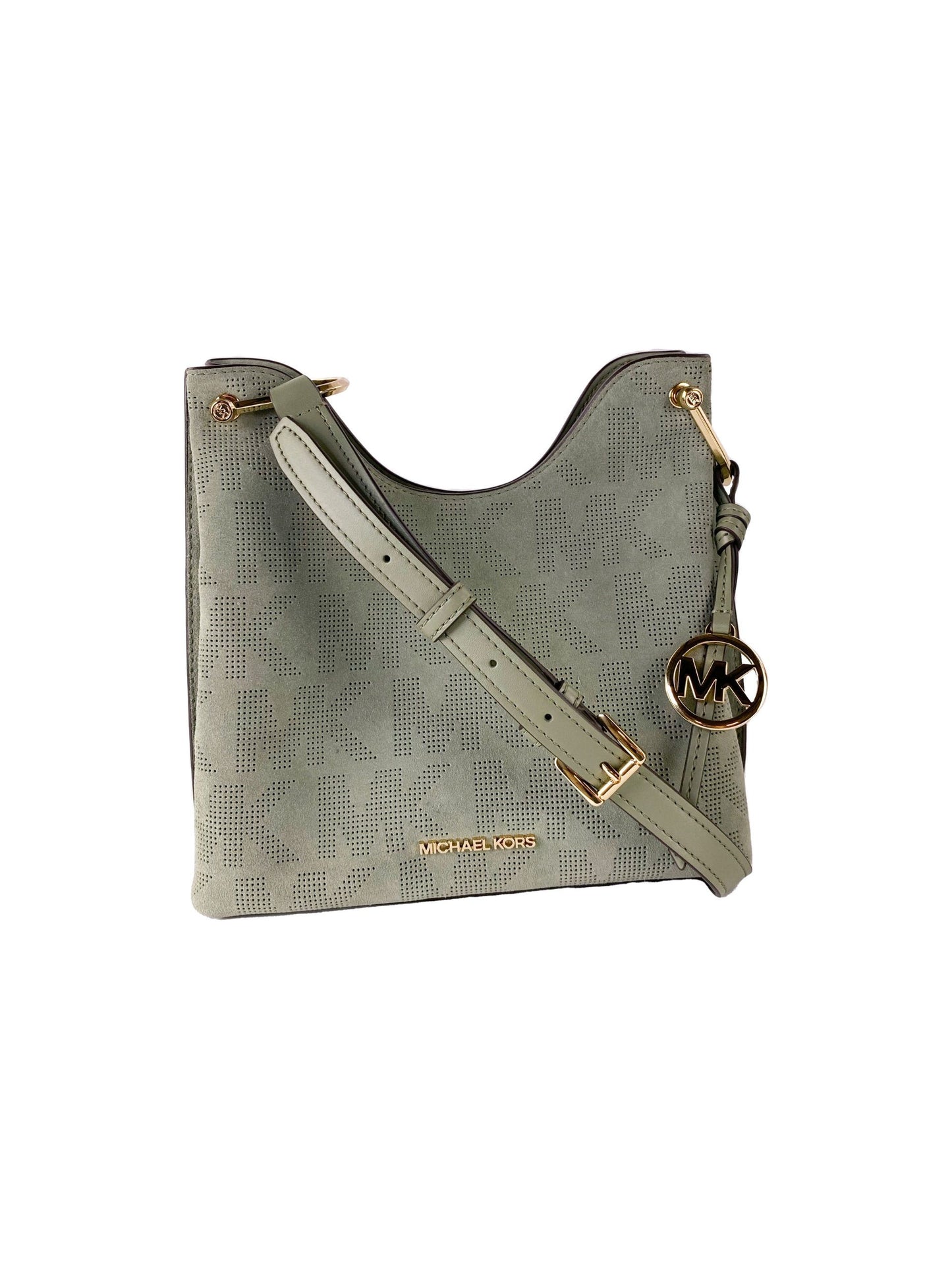 Michael Kors Joan Large Perforated Suede Leather Slouchy Messenger Handbag (Army Green) - KALAJ