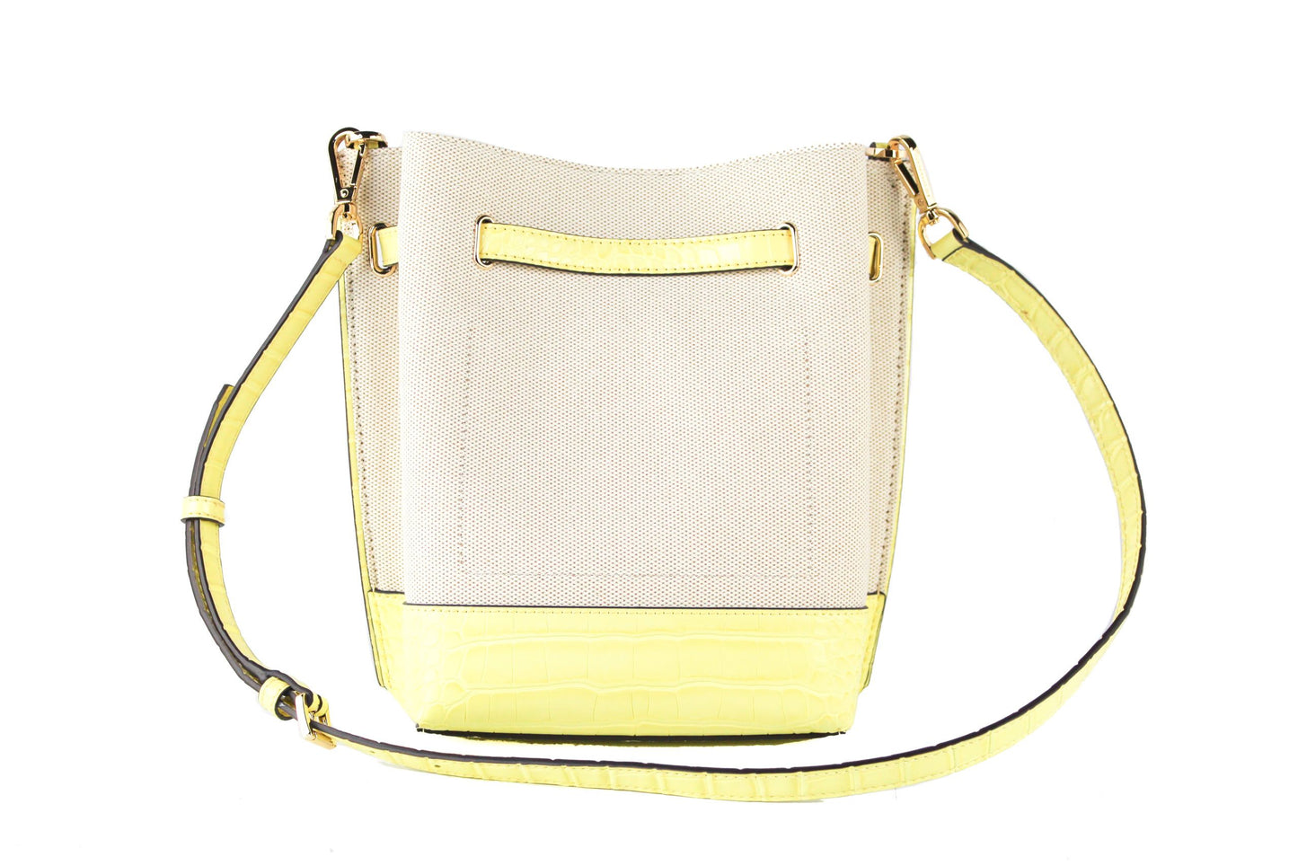 Michael Kors Emilia Small Canvas Snakeskin Print Leather Bucket Bag Messenger Crossbody Handbag (Buttercup) - KALAJ