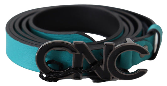 Costume National Chic Blue Green Leather Fashion Belt - KALAJ