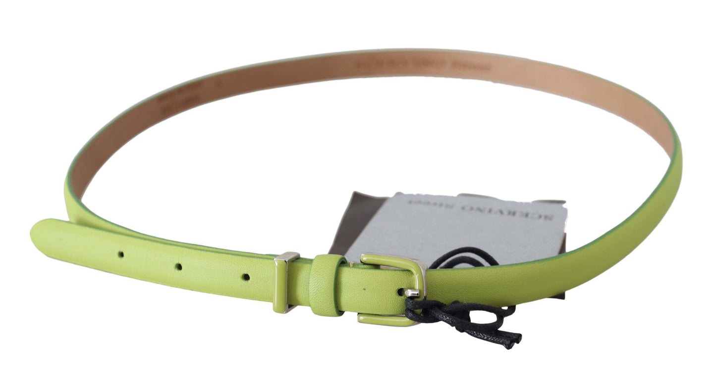 Scervino Street Classic Green Leather Belt with Silver-Tone Hardware - KALAJ